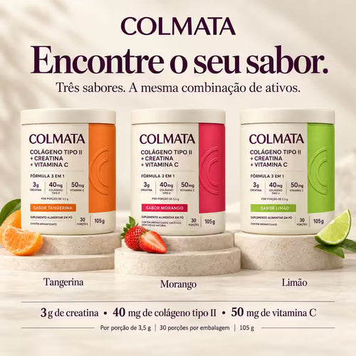 Kit Colmata com os três sabores de colágeno tipo 2: tangerina, morango e limão, 105 g cada